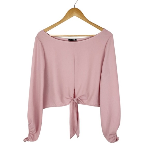 Fashion Nova Long Sleeve Tie Front Pink Crop Top - Picture 4 of 16